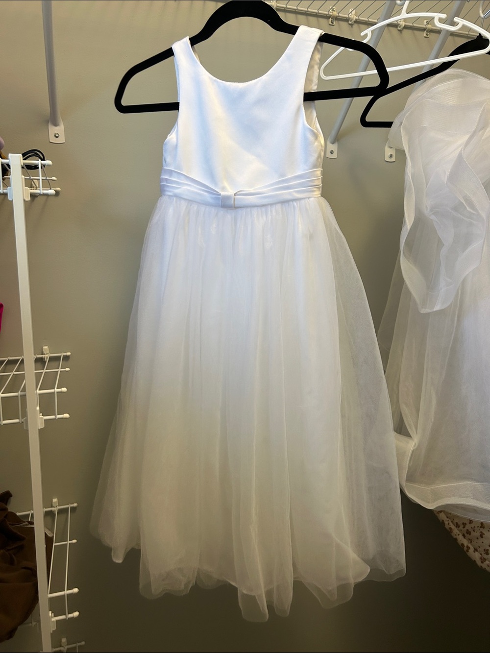 Azazie White Ruffled Organza Back-Bow Flower Girl Gown - Picture 2 of 3
